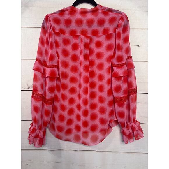 Diane Von Furstenberg Size 8 Pink Red Ruffles Blouse - Picture 2 of 5